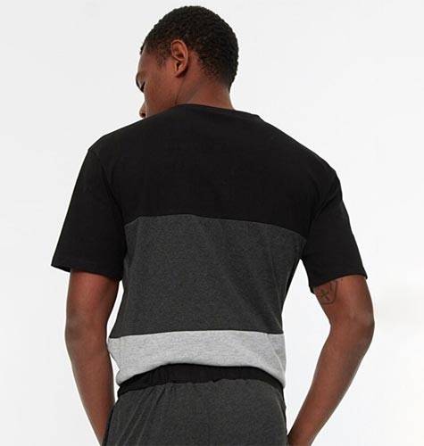 Men Black & Charcoal Grey Colourblocked Night suit